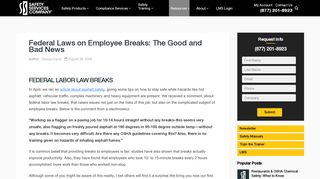 Federal Laws on Employee Breaks: The Good and Bad News | Safety ...