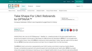 Take Shape For Life® Rebrands to OPTAVIA™ - PR Newswire