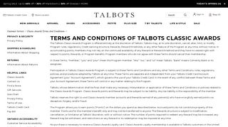 Classic Awards Terms And Conditions - Talbots