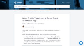 Login Enable Talent for the Talent Portal | Syngency Help Center