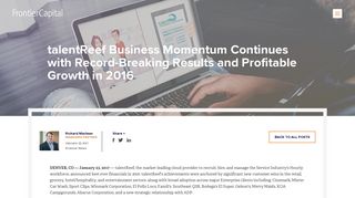 talentReef Business Momentum Continues | Frontier Capital