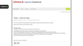 Taleo - Cannot login - Support Home Page