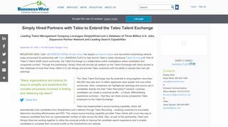 Simply Hired Partners with Taleo to Extend the Taleo Talent Exchange ...
