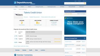Taleris Credit Union Reviews and Rates - Deposit Accounts