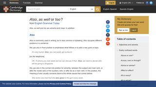 Also, as well or too ? - English Grammar Today - Cambridge Dictionary
