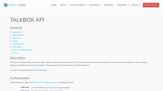 TalkBox | API documentation - Impact Data