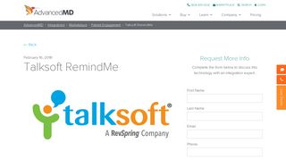 Patient Engagement by Talksoft RemindMe - AdvancedMD Marketplace