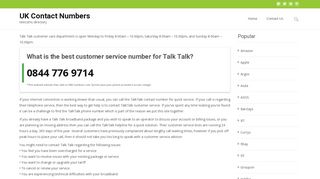 Talk Talk Customer Service Number - 0844 776 9713