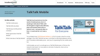 TalkTalk Mobile deals and offers - broadbandchoices