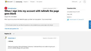 When I sign into my account with talktalk the page goes blank ...