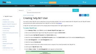 Creating Tally.NET User - TallyHelp - Tally Solutions