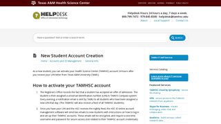 New Student Account Creation – TAMHSC Help Desk