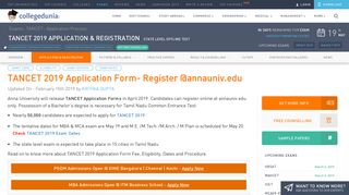TANCET 2019 Application Form: Online Registration @annauniv.edu