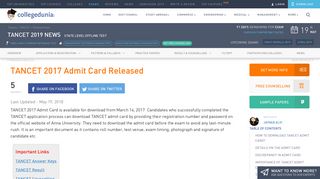 TANCET 2017 Admit Card Released at annauniv.edu