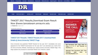 TANCET 2017 Results,Download Exam Result Now @www ...