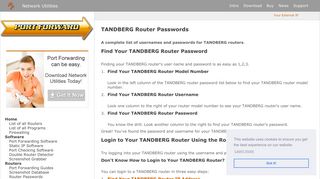 TANDBERG Router Passwords - Port Forward
