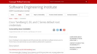 Cisco Tandberg E, EX, and C Series default root credentials