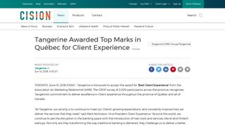 CNW | Tangerine Awarded Top Marks in Québec for Client Experience