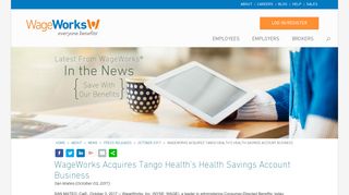 WageWorks Acquires Tango Health's HSA Business | WageWorks