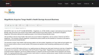 WageWorks Acquires Tango Health's Health Savings Account ...