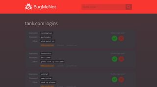 tank.com passwords - BugMeNot