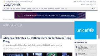 Alibaba celebrates 1.2 million users on Taobao in Hong Kong | South ...