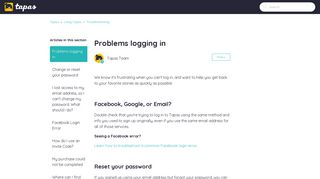 Problems logging in – Tapas