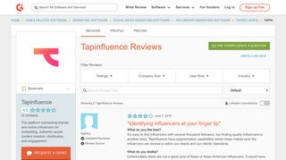 Tapinfluence Reviews 2018 | G2 Crowd