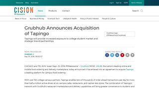 Grubhub Announces Acquisition of Tapingo - PR Newswire