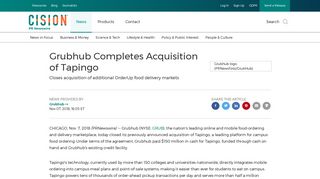 Grubhub Completes Acquisition of Tapingo - PR Newswire
