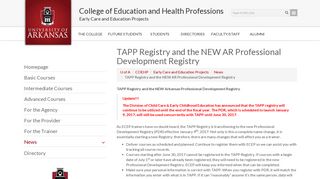 TAPP Registry and the NEW AR Professional Development Registry ...