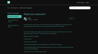Reset your password – Tap