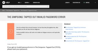 The Simpsons: Tapped Out invalid password error - Origin Help