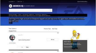 Can't log in to origin account on Simpsons tapped out just says error ...