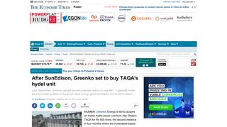 After SunEdison, Greenko set to buy TAQA's hydel unit - The ...