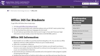 Office 365 - Information Technology Services - Tarleton State University