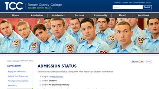 Admission Status - Tarrant County College