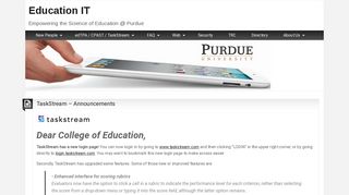 TaskStream – Announcements - Education IT - Purdue University