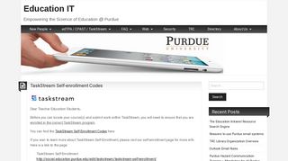 TaskStream Self-enrollment Codes - Education IT - Purdue University