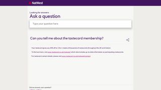 Can you tell me about the tastecard membership? - NatWest