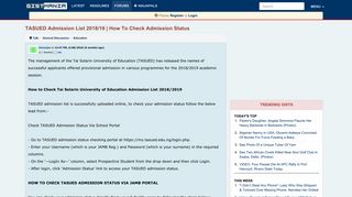 TASUED Admission List 2018/19 | How To Check Admission Status ...