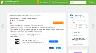 Tata Docomo — Online account Password - Consumer Complaints