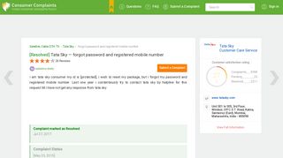 [Resolved] Tata Sky — forgot password and registered mobile number