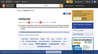 TATTLETALE | definition in the Cambridge English Dictionary