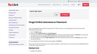 Forgot Online Username or Password - TaxAct
