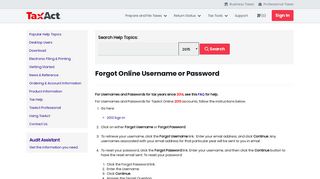 Forgot Online Username or Password - TaxAct