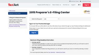 TaxAct Preparer's E-Filing Center