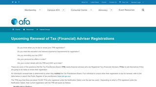 Upcoming Renewal of Tax (Financial) Adviser Registrations ...