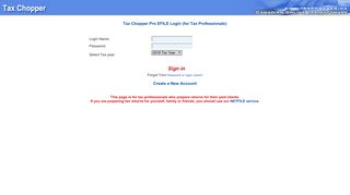 Tax Chopper Pro EFILE Login Page for Tax Professionals