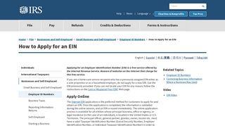 How to Apply for an EIN | Internal Revenue Service - IRS.gov